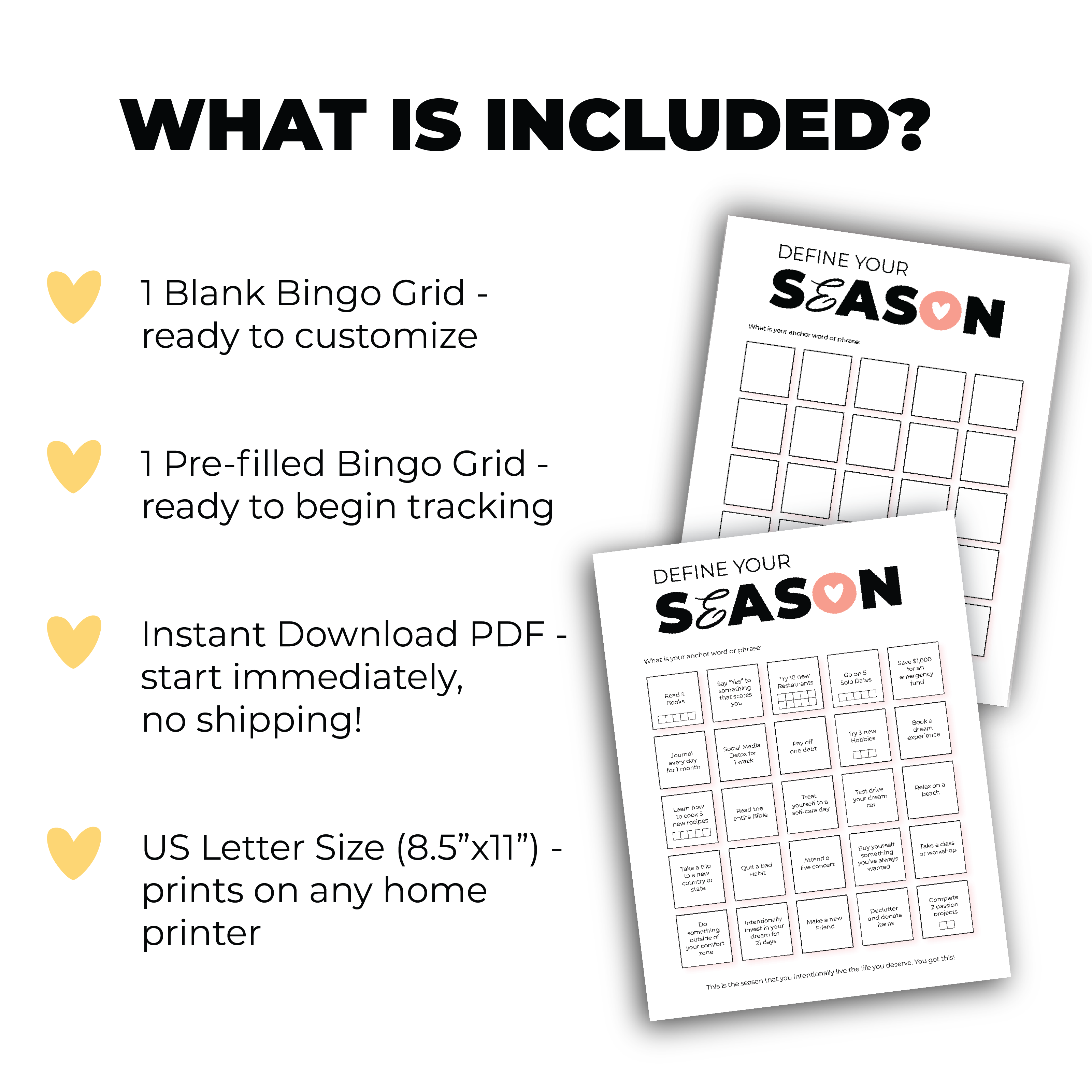 Goal Setting Bingo Printable | Combo Pack | PDF Instant Download