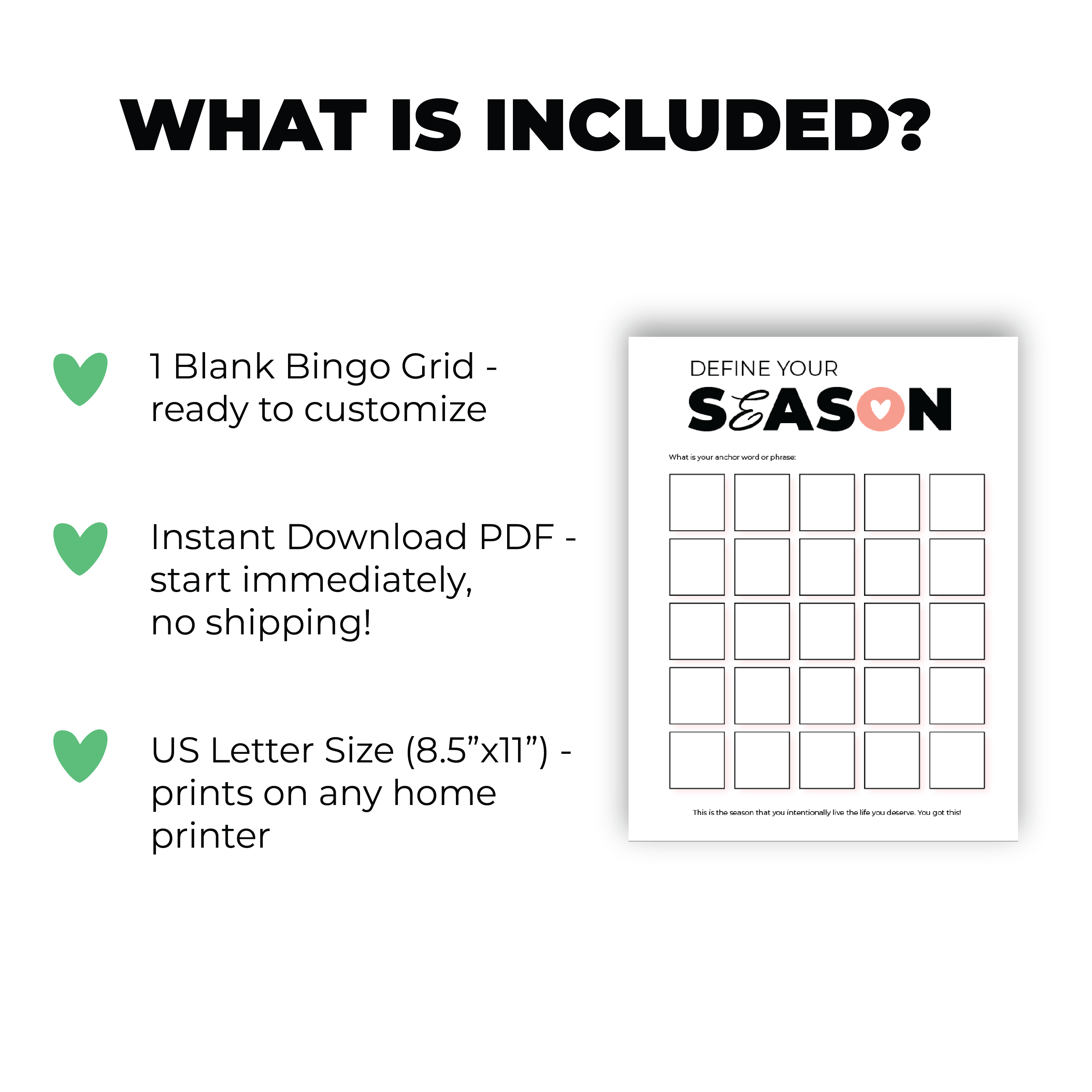 Goal Setting Bingo Printable | Blank | PDF Instant Download