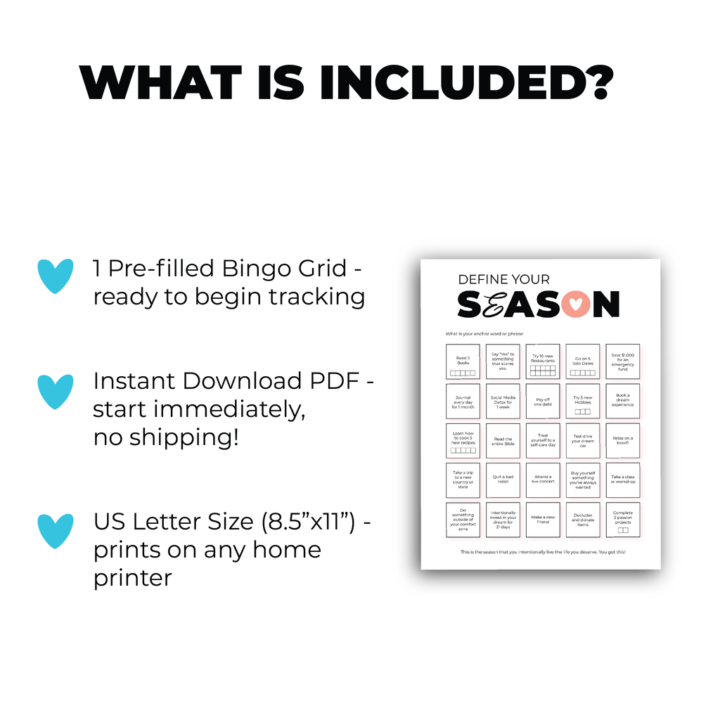 Goal Setting Bingo Printable | Pre-Filled | PDF Instant Download