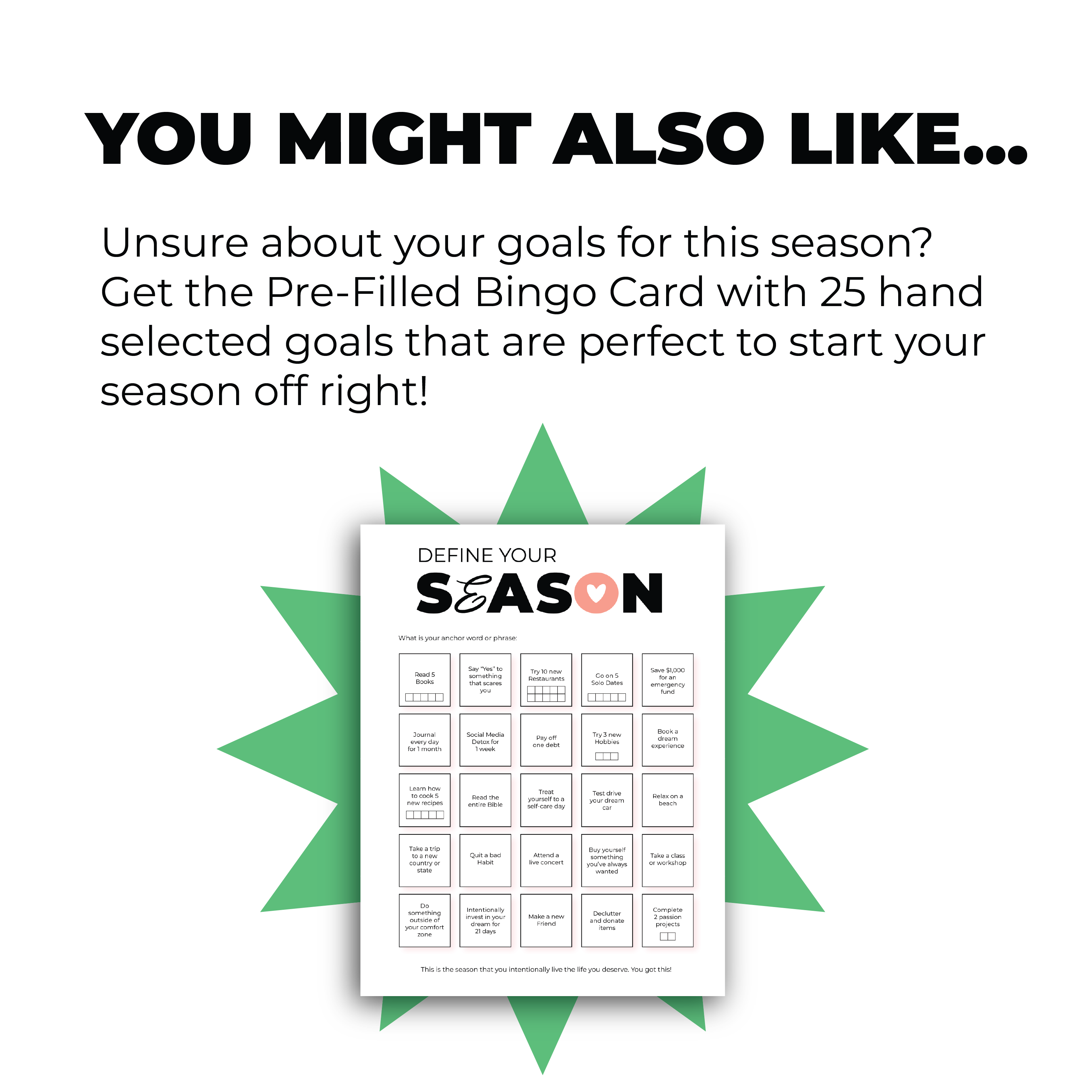 Goal Setting Bingo Printable | Blank | PDF Instant Download